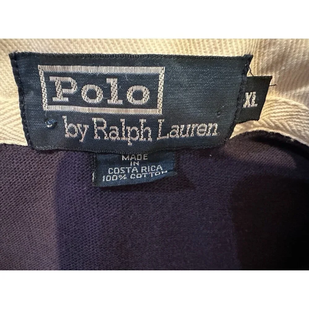 Vintage 1994 Polo Ralph Lauren Rugby Shirt Mens XL Orange Navy Stripe